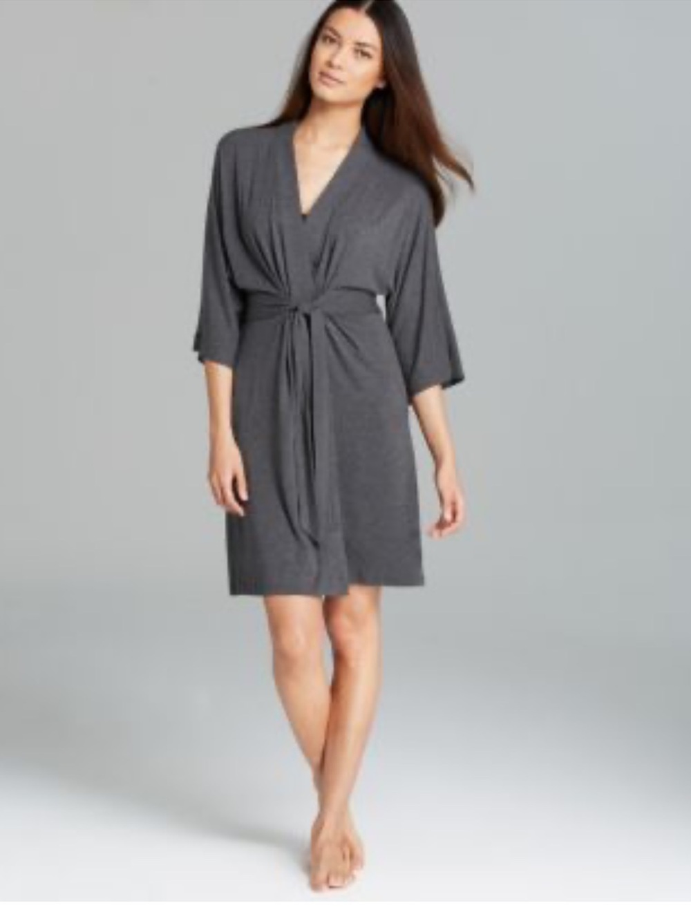 DKNY Classic Sleepwear Charcoal Gray Tie-Front Cozy Robe‎